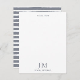 モノグラムモダン木炭グレーストライプパターン ノートカード