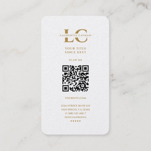 モノグラムモダン歯科歯科矯正医ホワイト金ゴールド 名刺 (裏面)