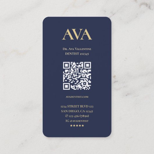 モノグラムモダン歯科用歯科歯科矯正医ブルー 名刺 (裏面)