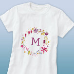 モノグラムモダン水彩フローラ Tシャツ<br><div class="desc">モノグラかわいらしムイニシャルを取り囲むフローラ水モダン色リース。カスタマイズするには、イニシャルを変更。オリジナルアートby Nic Squirrell.</div>