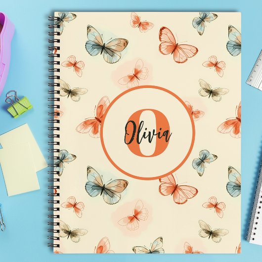 モノグラムモダン水彩蝶 ノートブック