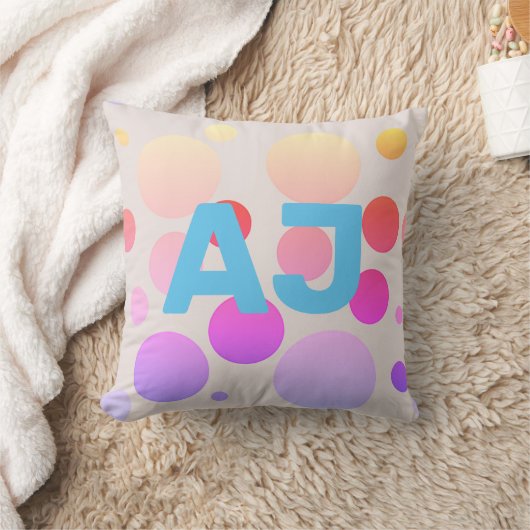 モノグラムモダン水玉模様ピンクパープルグラデーション クッション (ブランケット)