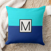モノグラムモダン濃い青とシアンエレガント クッション (ブランケット)