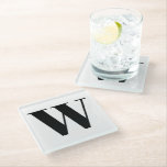 モノグラムモダン白黒カスタムイニシャル文字 ガラスコースター<br><div class="desc">モノグラムモダンブラックと白のカスタムイニシャルレターミニマルシンプルムなシックなガラスのコースター。</div>