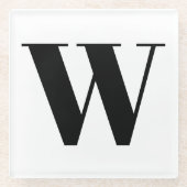 モノグラムモダン白黒カスタムイニシャル文字 ガラスコースター (正面)