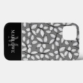 モノグラムモダン白黒グレーリーフパターン Case-Mate iPhoneケース (裏面 (横))