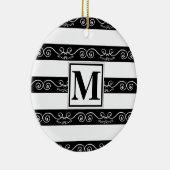 モノグラムモダン白黒ストライプの セラミックオーナメント (右)