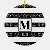 モノグラムモダン白黒ストライプの セラミックオーナメント (裏面)
