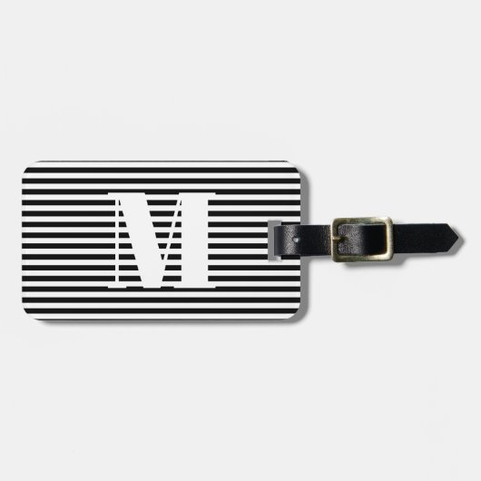 モノグラムモダン白黒ストライプイニシャル ラゲッジタグ (正面横)