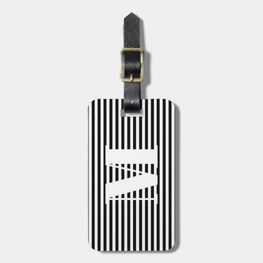 モノグラムモダン白黒ストライプイニシャル ラゲッジタグ (正面縦)