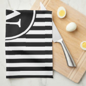 モノグラムモダン白黒ストライプ文字 キッチンタオル (四つ折り)