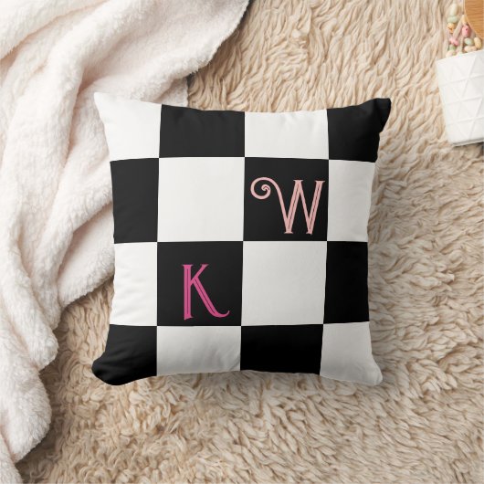 モノグラムモダン白黒チェック クッション (ブランケット)