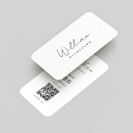 モノグラムモダン白黒ネームスクリプトQR 名刺