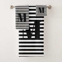 モノグラムモダン白黒パタストライプーン バスタオルセット
