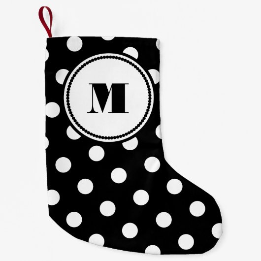 モノグラムモダン白黒パターン スモールクリスマスストッキング (正面)