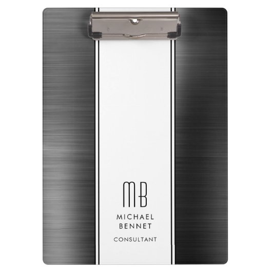 モノグラムモダン白黒ビジネス クリップボード (正面)