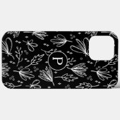 モノグラムモダン白黒フローラルパターン Case-Mate iPhoneケース (裏面 (横))