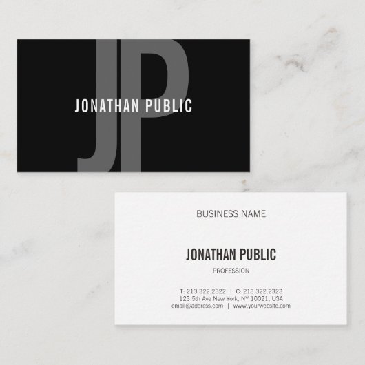 モノグラムモダン白黒ミニマルテンプレート 名刺 (正面/裏面)