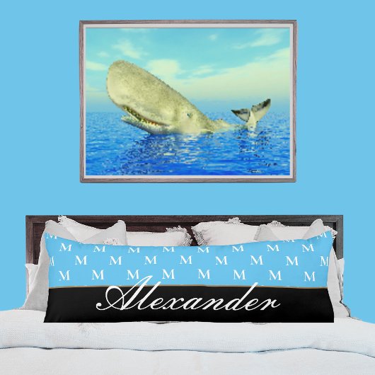 モノグラムモダン白黒ライトブルー ボディピロー