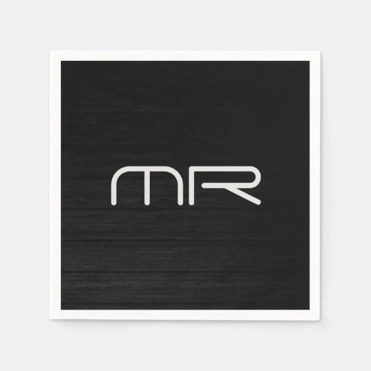 モノグラムモダン白黒名イニシャル スタンダードカクテルナプキン (正面)