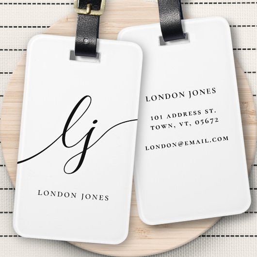 モノグラムモダン白黒書道イニシャル ラゲッジタグ