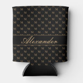 モノグラムモダン白黒金ゴールドエレガント 缶クーラー (正面)