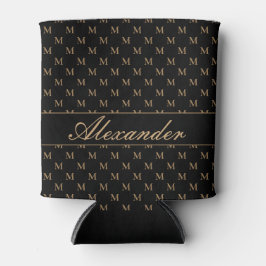 モノグラムモダン白黒金ゴールドエレガント 缶クーラー