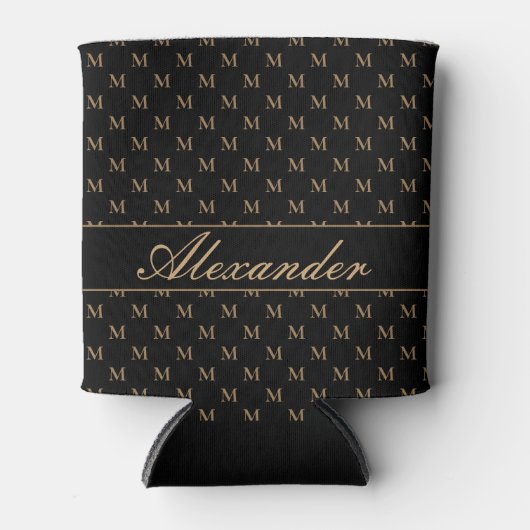 モノグラムモダン白黒金ゴールドエレガント 缶クーラー (正面)