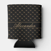 モノグラムモダン白黒金ゴールドエレガント 缶クーラー (裏面)