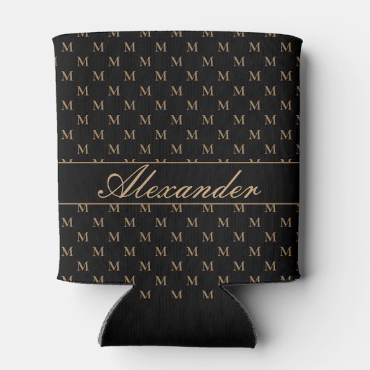 モノグラムモダン白黒金ゴールドエレガント 缶クーラー (裏面)