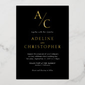 モノグラムモダン白黒金箔招待状 箔招待状 (正面)