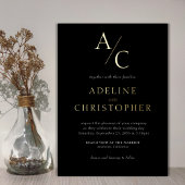 モノグラムモダン白黒金箔招待状 箔招待状