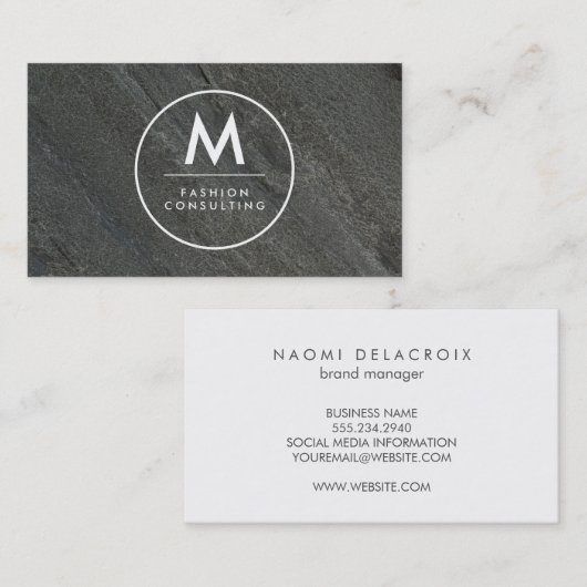 モノグラムモダン石板ロック |お洒落 | 名刺 (正面/裏面)