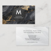 モノグラムモダン石板 |黒い大理石 名刺 (正面/裏面)