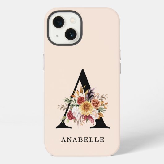 モノグラムモダン秋秋水彩花模様 iPhoneケース (裏面)