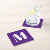 モノグラムモダン紫の白カスタムイニシャル文字 スクエアペーパーコースター (インサイチュ)
