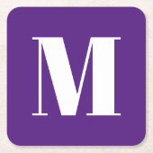 モノグラムモダン紫の白カスタムイニシャル文字 スクエアペーパーコースター (正面)