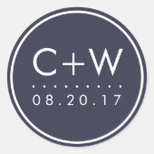 モノグラムモダン結婚式用シール |ミッドナイトブルー ラウンドシール (正面)