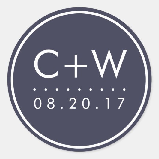 モノグラムモダン結婚式用シール |ミッドナイトブルー ラウンドシール (正面)