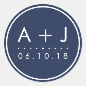 モノグラムモダン結婚式用シール |色カスタム付 ラウンドシール (正面)