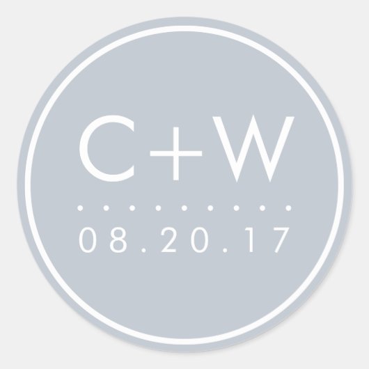 モノグラムモダン結婚式用シール |薄い灰色 ラウンドシール (正面)