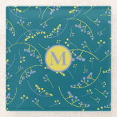 モノグラムモダン薄紫イエローベリーパターン ガラスコースター (正面)