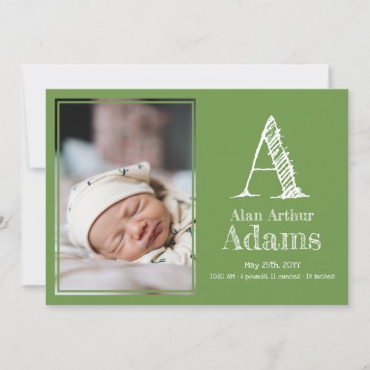 モノグラムモダン誕生の状態 | 緑の写真 案内状 (正面)