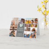 モノグラムモダン誕生日ティール(緑がかった色)12フォトコラージュ カード (黄色い花)