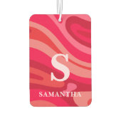 モノグラムモダン赤ピンクパターン カーエアーフレッシュナー (裏面)