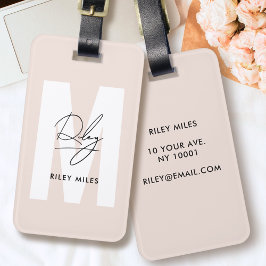 モノグラムモダン赤面ピンクスクリプトシグネチャーシック ラゲッジタグ