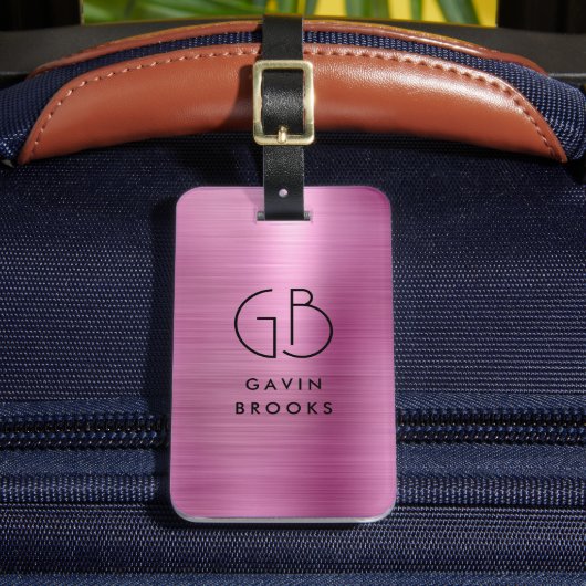 モノグラムモダン赤面ピンクブラシ付きメタガーリーリック ラゲッジタグ (正面インサイチュ2)