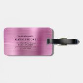 モノグラムモダン赤面ピンクブラシ付きメタガーリーリック ラゲッジタグ (裏面横)