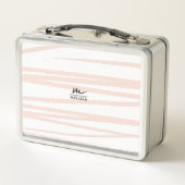 モノグラムモダン赤面ピンクラインズ抽象芸術アート メタルランチボックス (裏面)