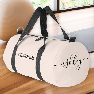 モノグラムモダン赤面ピンク書道台本の名前 ダッフルバッグ